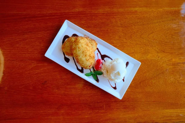 Fried Banana with Coconut Ice Cream